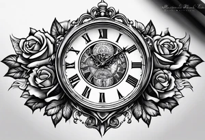 Left hand holding a clock that says God’s Timing tattoo idea
