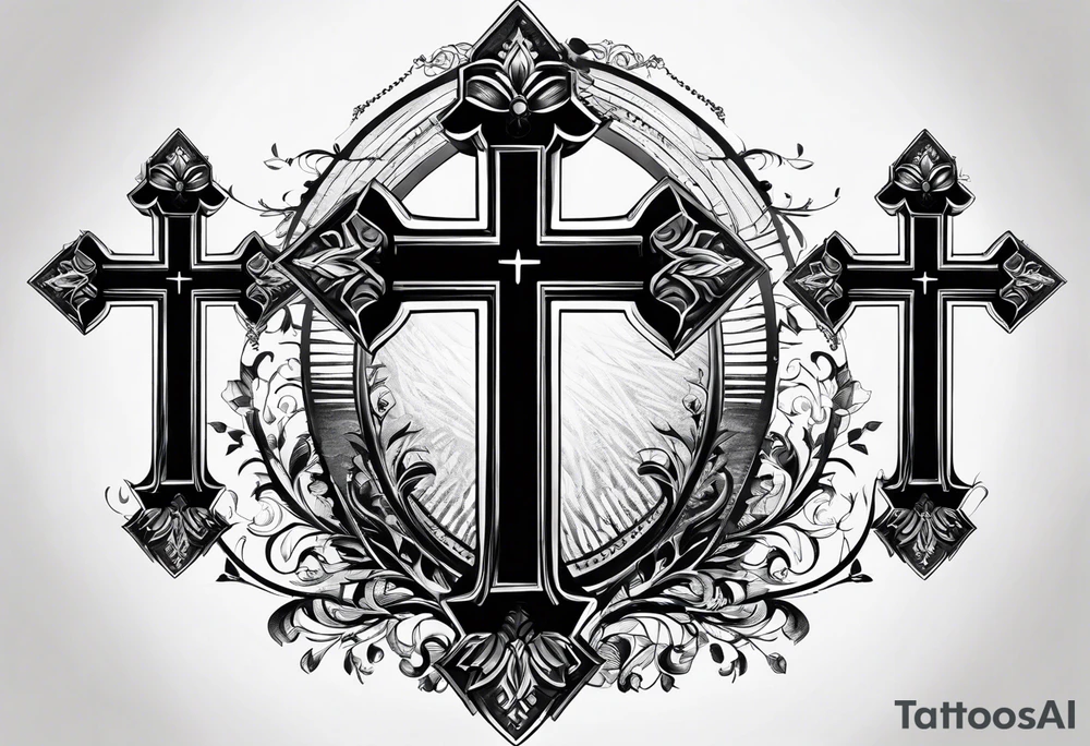 3 crosses with shading and a quote around it tattoo idea 3 crosses with shading and a quote around it tattoo idea