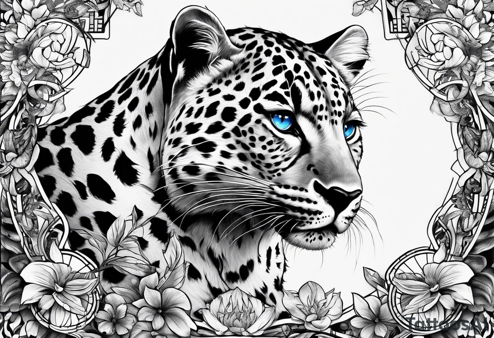 you leopard with blue eyes walking in a nautical setting tattoo idea you leopard with blue eyes walking in a nautical setting tattoo idea