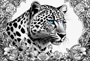 you leopard with blue eyes walking in a nautical setting tattoo idea