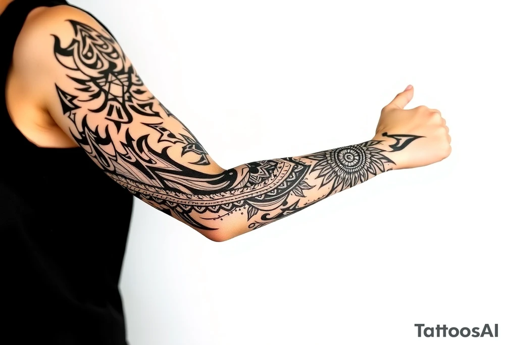 bold line shaman and indian style tattoo idea