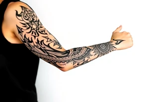 bold line shaman and indian style tattoo idea