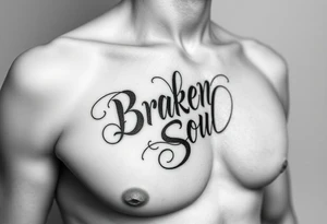 Broken Soul in calligraphy writing for a female on the side of breast tattoo idea