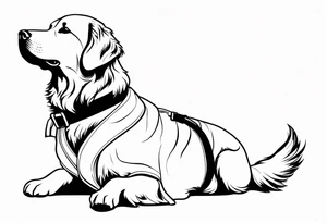 a golden retriever in a jujitsu gi full body view wearing a black belt tattoo idea