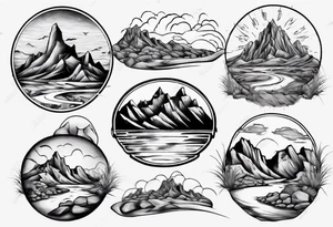 Desert river with dramatic mountains behind tattoo idea
