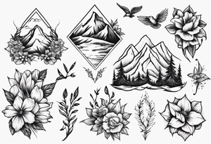 moutains and floral tattoo idea