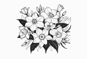 Dainty Bouquet Held together with a bow:
DAFFODIL
JONQUIL
ASTER
MORNING GLORY tattoo idea