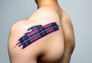 Side of arm Dark Purple with green pink blue and white highlights tartan fabric with skin peeling away at edges tattoo idea
