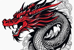 dragon irezumi arm sleeve in black and red tattoo idea
