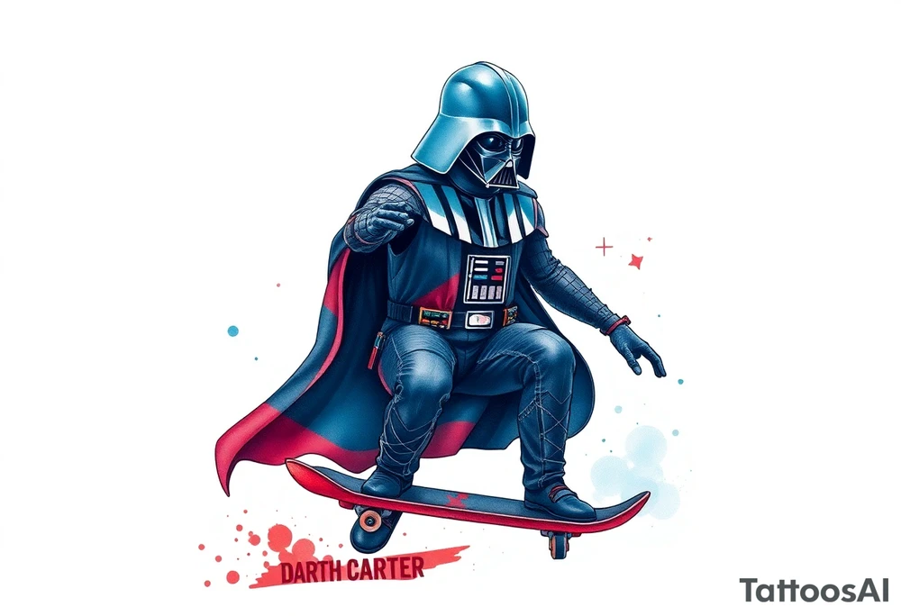 blue and red Darth Vader skateboarding outdoors
"Darth Carter"
12/29/88-01/06/24 tattoo idea