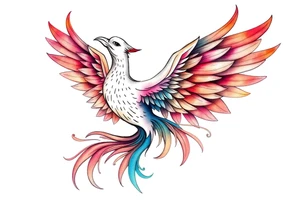 Phoenix rising with nonbinary flag colors blended in watercolor style, transparent background. tattoo idea