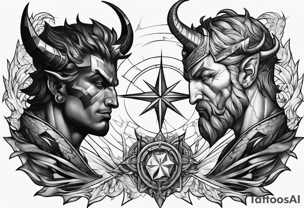 Devil and God at war tattoo idea