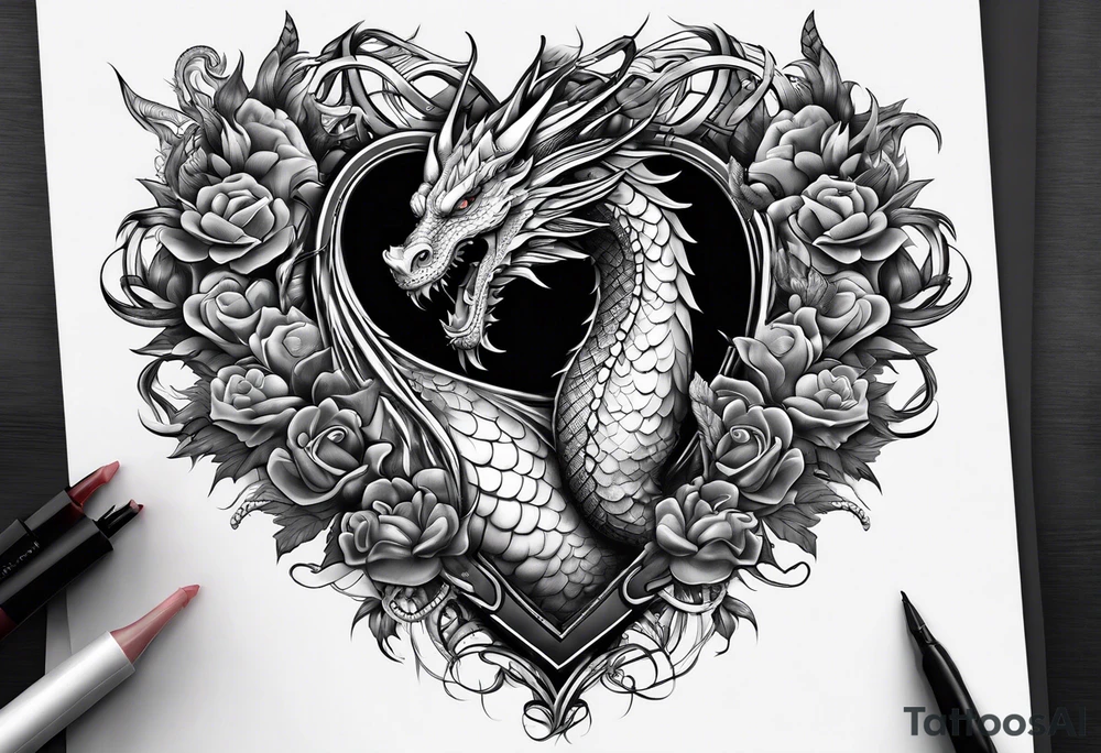 Realistic heart with a dragon tattoo idea