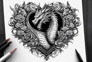 Realistic heart with a dragon tattoo idea