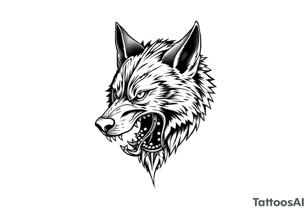 Ferocious wolf head tattoo idea