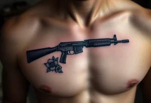 ak 47 black silhouette with floreal details tattoo idea
