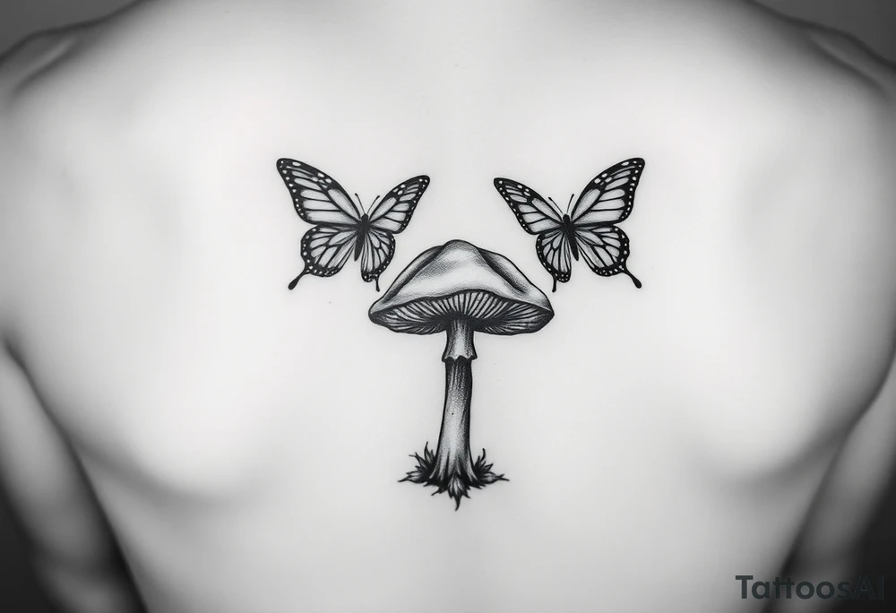 mushroom with 2 butterflies above it on your lower inner arm tattoo idea