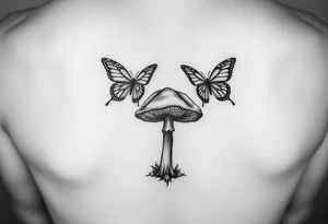 mushroom with 2 butterflies above it on your lower inner arm tattoo idea