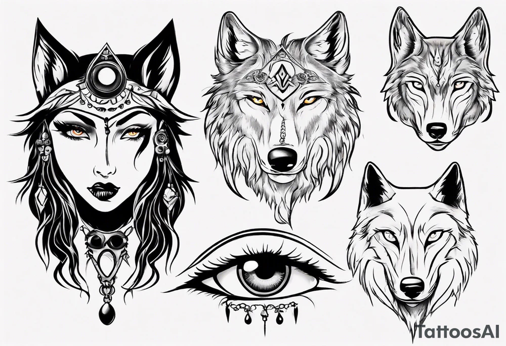 Wolf with woman eye tattoo idea
