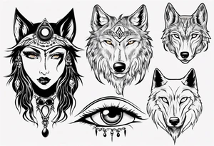 Wolf with woman eye tattoo idea