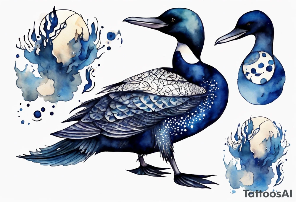 a loon wearing a dark blue robe, mystic tattoo idea