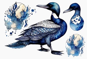 a loon wearing a dark blue robe, mystic tattoo idea
