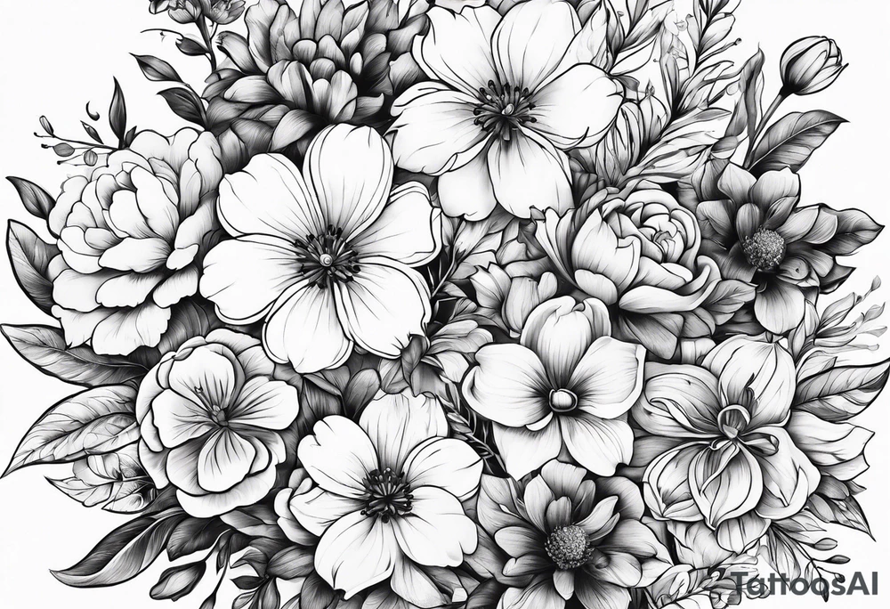 Spring flower grouped tattoo idea