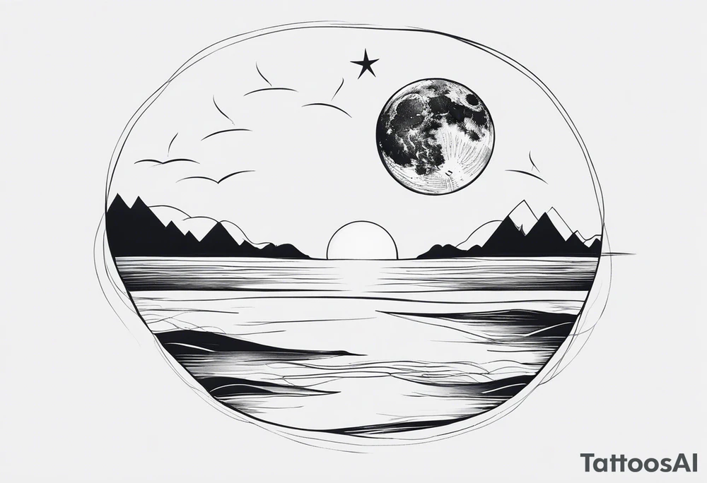something with the moon and ocean very simple tattoo idea