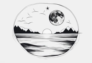 something with the moon and ocean very simple tattoo idea