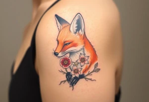 adult fox with jewelry smelling wild flowers tattoo idea