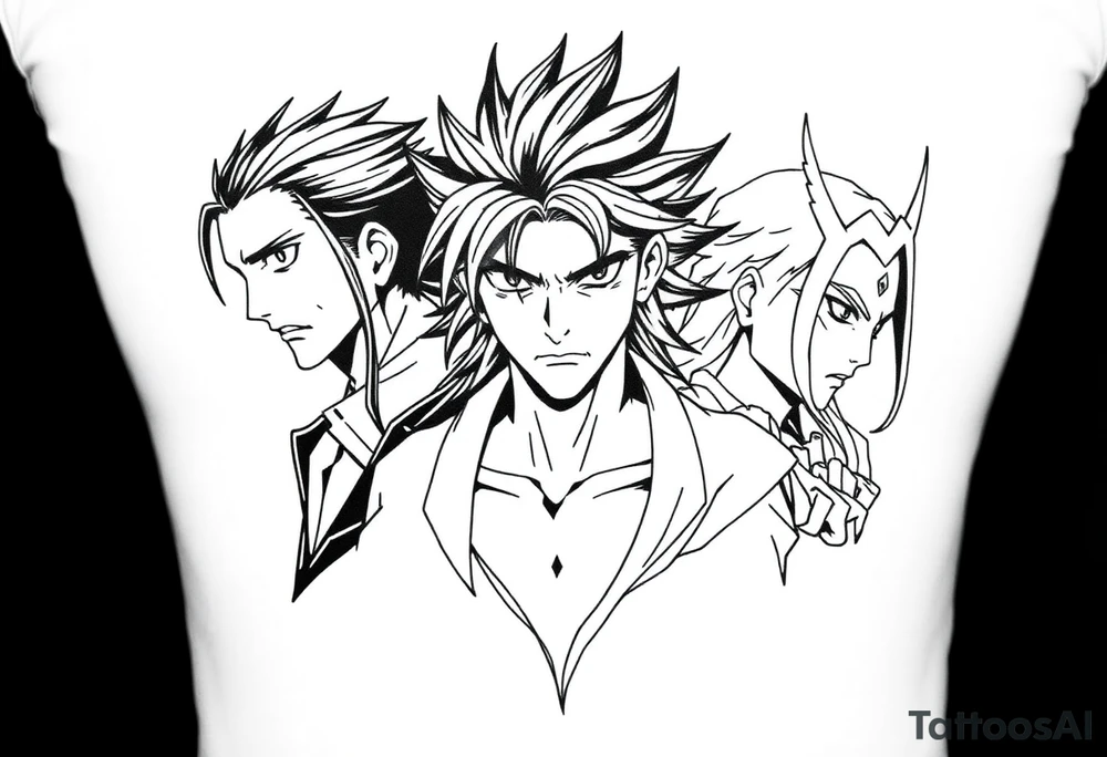 I want a tattoo that has the following anime characters, Zenitsu, gojo, and allmight tattoo idea