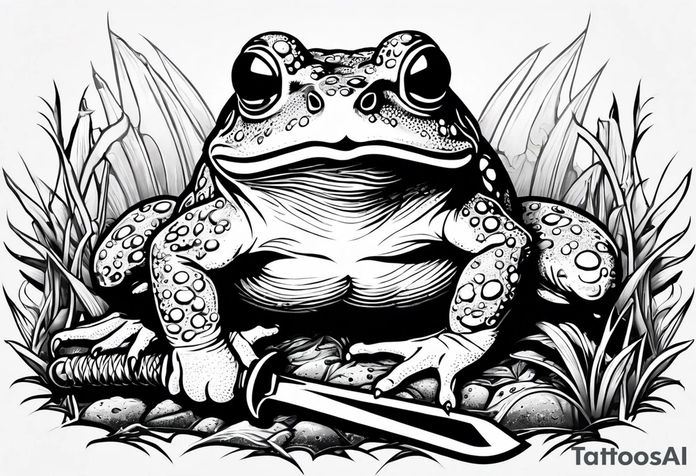 toad with sword; sword s¡is pointing down(sword stuck in the ground) as if the toad was standing; no clothes tattoo idea