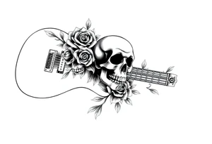 Electric guitar with skulls and roses printed on it tattoo idea