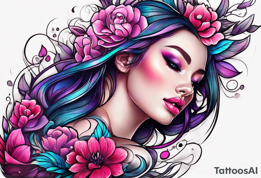 Bright, colorful, lots of pinks and purples flower arm tattoo tattoo idea