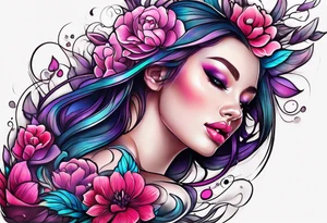 Bright, colorful, lots of pinks and purples flower arm tattoo tattoo idea