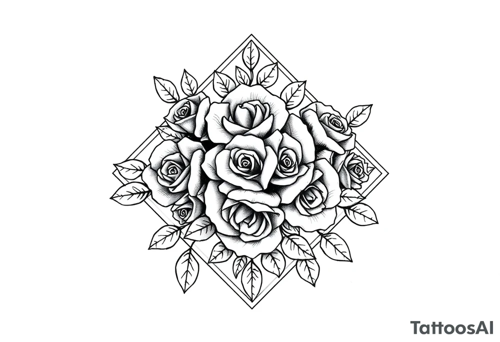 Small Roses with NO LEAVES fully filling up the inside of an lateral elongated diamond shape tattoo idea