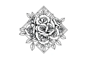 Small Roses with NO LEAVES fully filling up the inside of an lateral elongated diamond shape tattoo idea