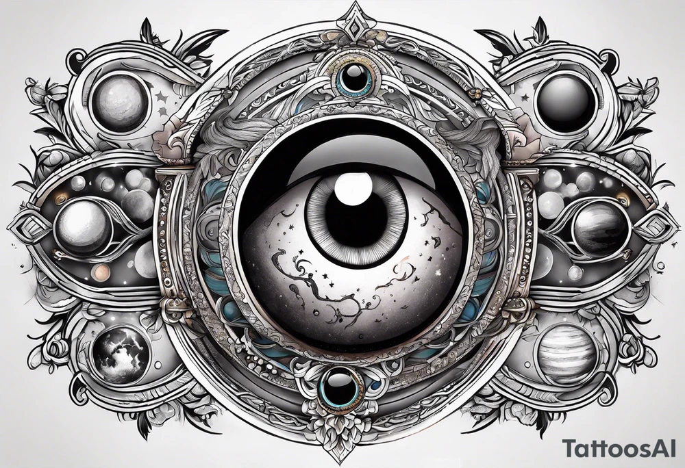 Evil eye moon Saturn tattoo idea