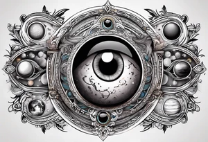 Evil eye moon Saturn tattoo idea