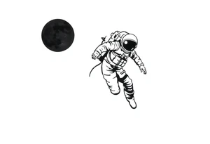 A realistic stencil silhouette style drawing of a astronaut floating in space tattoo idea