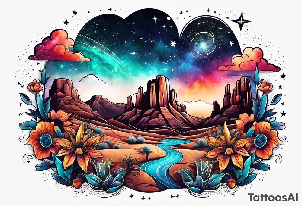 Galaxy sky with Arizona landscape tattoo idea