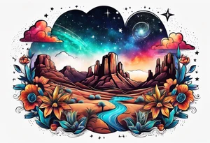 Galaxy sky with Arizona landscape tattoo idea