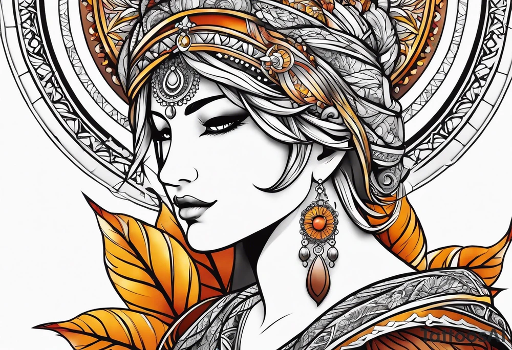 simple male virgo mandala elbow tattoo in fall colors tattoo idea