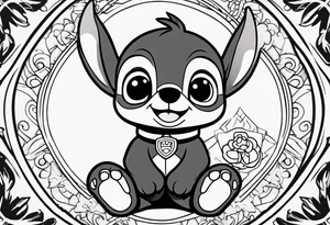 stitch sitting with paw patrol tattoo idea