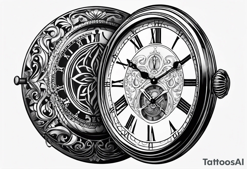 Pocket watch with chain and dates 28/08/1960-25/03/2024 tattoo idea