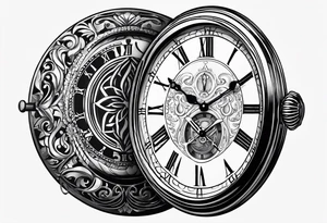 Pocket watch with chain and dates 28/08/1960-25/03/2024 tattoo idea