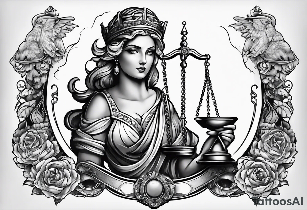 Themis with scales in hands tattoo idea