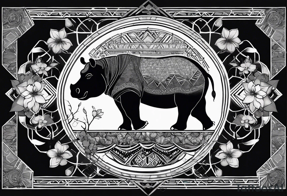 Very asymmetrical, +geometric pattern, with realistic full moon, with hippo,+tribal, +geometric, +inkart , +blackwork, +grey scale, + sketch
with wintersweet flower bud, +inkart touch, +for men, detailed , combined favourite , tattoo idea