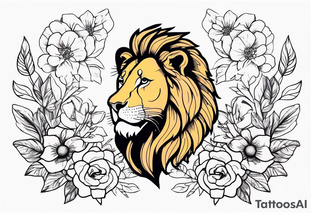 Lion with flowers tattoo idea