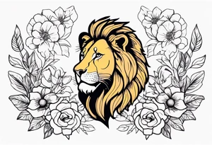 Lion with flowers tattoo idea
